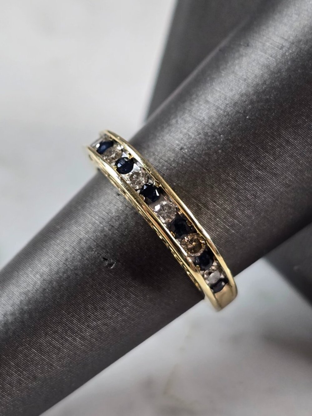 Womens Vintage Estate 10k Yellow Gold Sapphire Diamond Ring 3.5g E7244